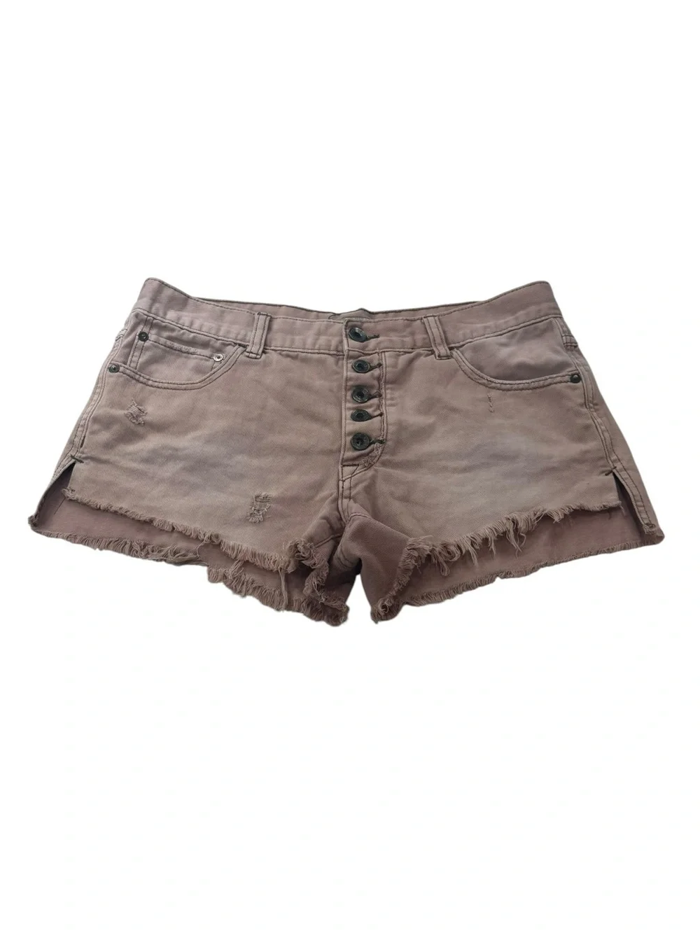 Free People Runway Slouch Distressed Cutoff Jean Shorts Button Fly Pink Denim 27